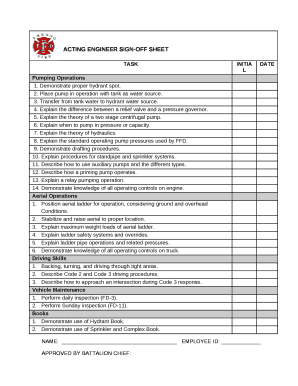 ACTING ENGINEER SIGN-OFF SHEET