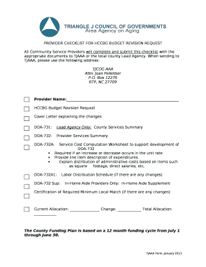 PROVIDER CHECKLIST FOR HCCBG BUDGET REVISION REQUEST