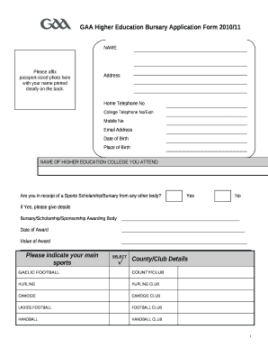 GAA Higher Education Bursary Application Form 2010/11