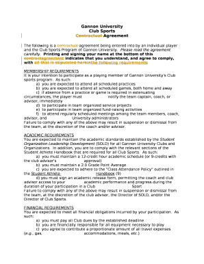 The following is a contractual agreement being entered into by an individual player and the Club Sports Program of Gannon University