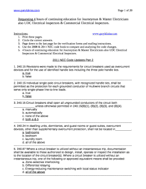 Requesting 4 hours of continuing education for Journeyman & Master Electricians also UDC Electrical Inspectors & Commercial Electrical Inspectors