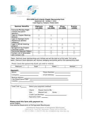 2014 IARW North Atlantic Chapter Sponsorship Form