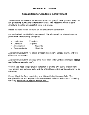 recognition for academic achievement doc template pdffiller words for awards of recognition