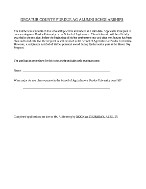 DECATUR COUNTY PURDUE AG ALUMNI SCHOLARSHIPS