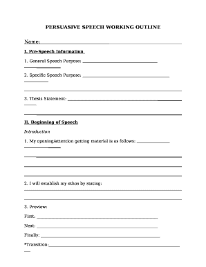 PERSUASIVE SPEECH WORKING OUTLINE