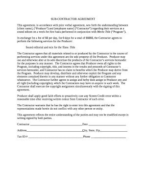 This agreement, in accordance with prior verbal agreement, sets forth the understanding between client name, (Producer) and employee name (Contractor) regarding their services as a sound editors on a work-for-hire basis performed in