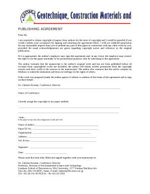 I am required to obtain copyright of papers from authors for the term of copyright and I would be grateful if you would confirm your acceptance by signing and returning the agreement below