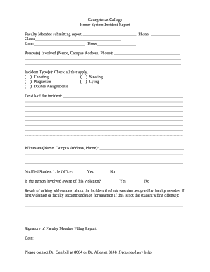 Honor System Incident Report