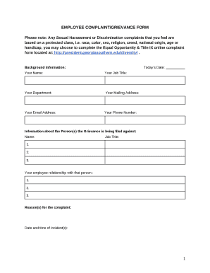 Please note: Any Sexual Harassment or Discrimination complaints that you feel are based on a protected class, i