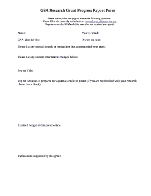 GSA Research Grant Progress Report template