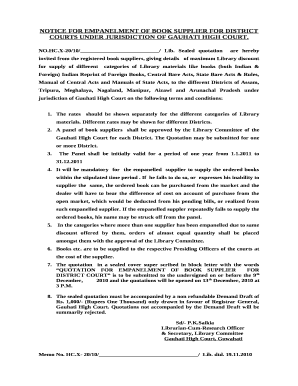NOTICE FOR EMPANELMENT OF BOOK SUPPLIER FOR DISTRICT COURTS UNDER JURISDICTION OF GAUHATI HIGH COURT