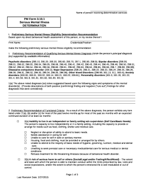 Preliminary Serious Mental Illness Eligibility Determination Recommendation