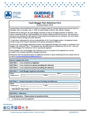 Youth Blogger Peer Reference Form