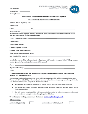 The Gilchrist Postgraduate Club Seminar Room Booking Form