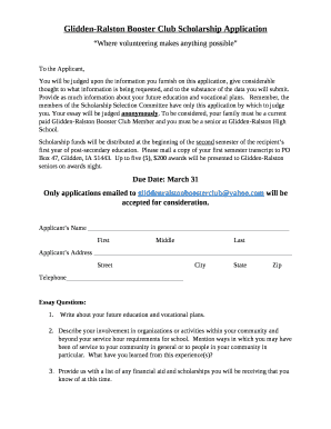 Glidden-Ralston Booster Club Scholarship Application