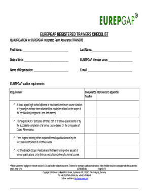 EUREPGAP Registered trainers CHECKLIST