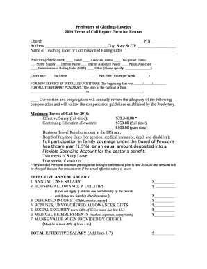 2016 Terms of Call Report Form for Pastors