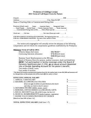 2015 Terms of Call Report Form for Pastors