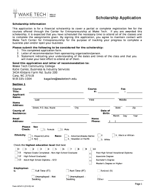 This application is for a financial scholarship to cover a partial or complete registration fee for the courses offered through the Center for Entrepreneurship at Wake Tech
