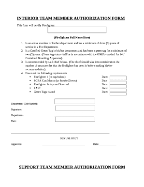 INTERIOR TEAM MEMBER AUTHORIZATION FORM