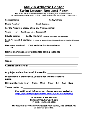 Swim Lesson Registration Form Template Page 2 pdfFiller Swim Lesson Registration Form Template Page 2 pdfFiller