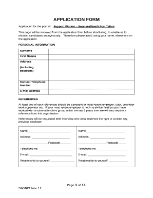Application for the post of:Support Worker Swansea/Neath Port Talbot