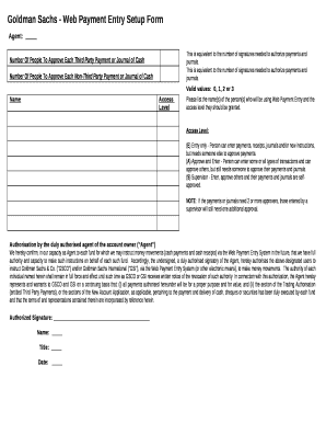 Goldman Sachs - Web Payment Entry Setup Form