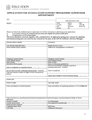 APPLICATION FOR AN EDUCATION SUPPORT PROGRAMME SUPERVISOR APPOINTMENT