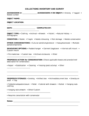 COLLECTIONS INVENTORY AND SURVEY