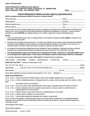 Inland Wetlands & Watercourses Agency Questionnaire