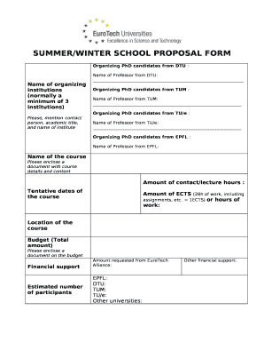 SUMMER/WINTER SCHOOL PROPOSAL FORM