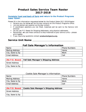 Product Sales Service Team Roster