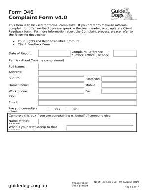 Complaint Form D46 Blank Fillable Template Fill Out Print Complaint Form D46 Blank Fillable Template Fill Out Print