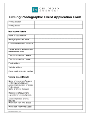 Filming/Photographic Event Application Form