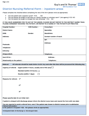 District Nursing Referral Form inpatient areas