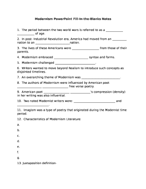 Modernism PowerPoint Fill-In-the-Blanks Notes