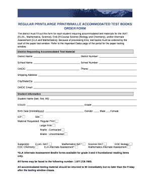 REGULAR PRINT/LARGE PRINT/BRAILLE ACCOMMODATED TEST BOOKS ORDER FORM