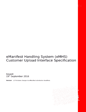 EManifest Handling System (eMHS) Customer Upload Interface Specification