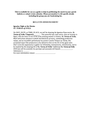 On DAY, DATE, at TIME, PLACE, we will be showing the Ignatius Press movie, St