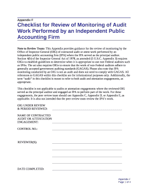Note to Review Team: This Appendix provides guidance for the review of monitoring by the Office of Inspector General (OIG) of contracted audit or attest work performed by an independent public accounting firm (IPA) where the IPA served as