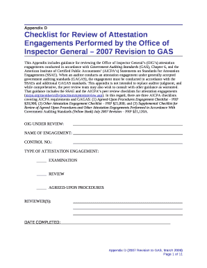 Checklist for Review of Attestation Engagements Performed by the Office of Inspector General 2007 Revision to GAS