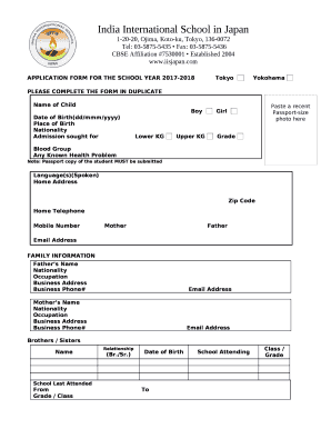 APPLICATION FORM FOR THE SCHOOL YEAR 2017-2018TokyoYokohama