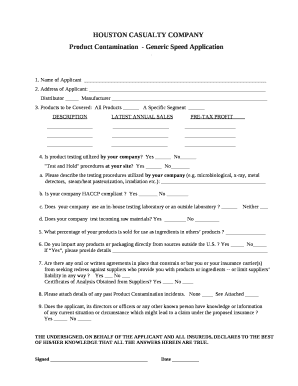 Product Contamination- Generic Speed Application