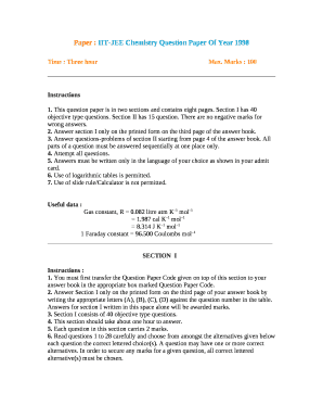 Paper : IIT-JEE Chemistry Question Paper Of Year 1998