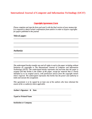 The undersigned hereby transfer any and all rights in and to the paper including without limitation all copyrights to The International Journal of Computer and Information Technology (IJCIT)