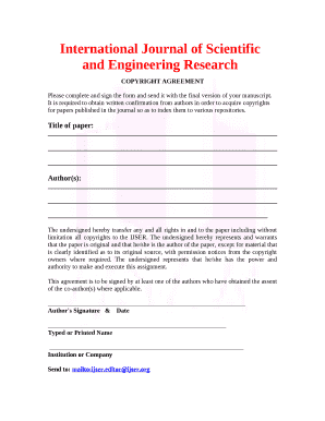 The undersigned hereby transfer any and all rights in and to the paper including without limitation all copyrights to the IJSER