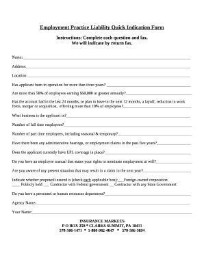 Employment Practice Liability Quick Indication Form