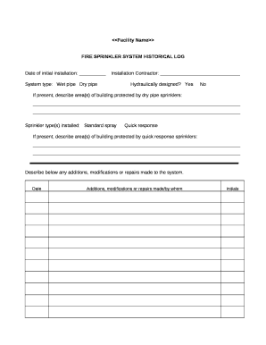 FIRE SPRINKLER SYSTEM HISTORICAL LOG