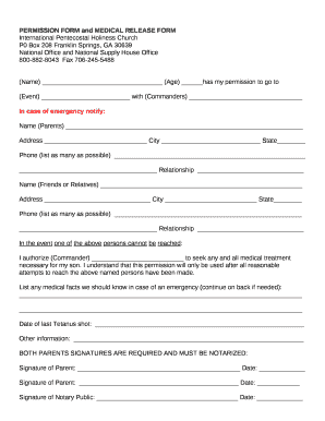 PERMISSION and MEDICAL RELEASE Doc Template | pdfFiller