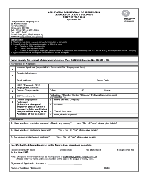 APPLICATION FOR RENEWAL OF APPRAISERS